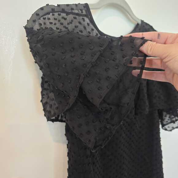 J.Crew Swiss Dot Silk-Blend Top Size 2 Ruffle Overlay Sheer Black Career Party - Picture 5 of 9